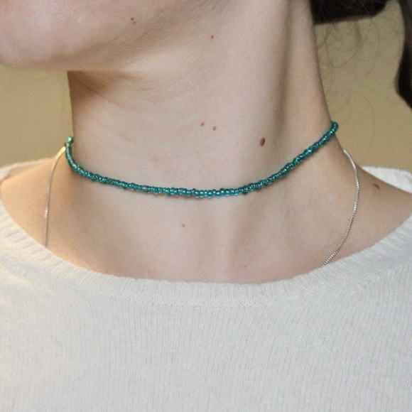 Blue Seed Bead Choker Beaded Necklace - Picture 6 of 7